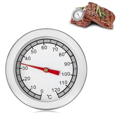 Afbeelding van Colexy Analoge grillthermometer, bimetaal, roestvrij staal, 0 120 C, voor het meten van de temperatuur kookkamer barbecue, bakken, rookoven, oven en zilver, Ø