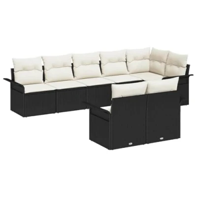 Afbeelding van vidaXL 8 delige tuinsofa set met kussens in zwart poly rattan