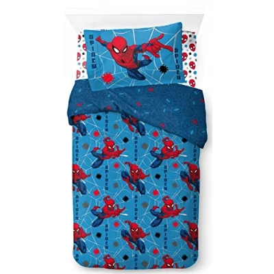 Afbeelding van Marvel Spiderman Face de Spidey, kinderbeddengoed 140 x 200 cm, 100% katoen, eenpersoonsbed Inclusief dekbedovertrek, hoeslaken en kussensloop geschikt voor bedden van 90 190 cm tot