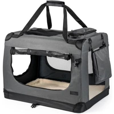 Afbeelding van Hondentransportbox, hondentas, hondenbox, opvouwbare tas voor kleine dieren, (L) 70x52x50 cm, grijs
