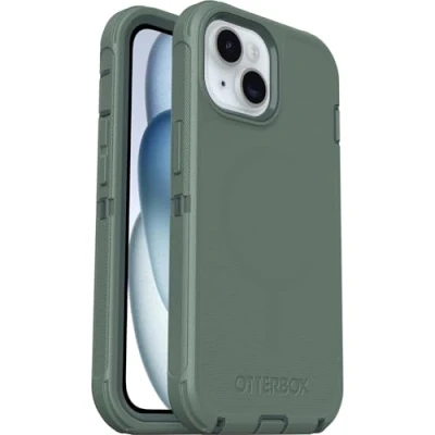 Image de OtterBox Defender Series Coque de protection pour téléphone portable compatibilité avec MagSafe couche polycarbonate, élastomère thermoplastique (TPE) gardien la forêt (vert) Apple iPhone 13, 14, 15