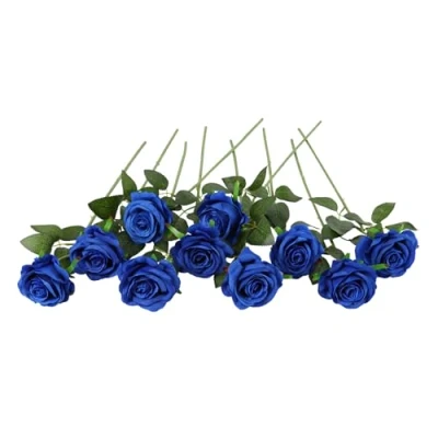 Afbeelding van 10 stuks zijden kunstrozen, bruidsboeket, bloemen (blauw)