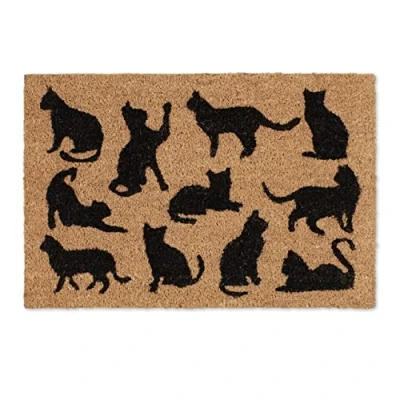 Afbeelding van Relaxdays Kokosdeurmat, kattenmotief, 40 x 60 cm, antislip pvc coating, voor entree, natuur/zwart