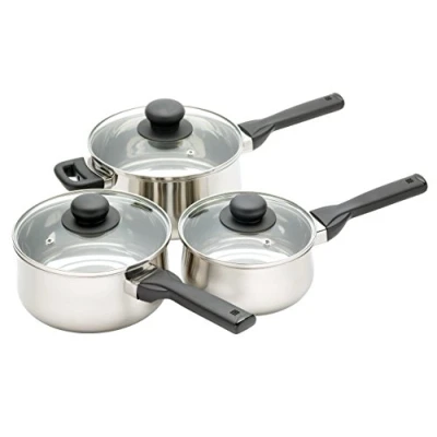 Afbeelding van KitchenCraft roestvrijstalen driedelige steelpannenset
