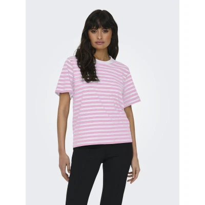 Afbeelding van ONLY Onllivina Stripe Tshirt print, Dames, Maat: Small, Bonbon/white