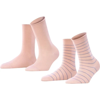 Afbeelding van FALKE Happy Stripe 2 Pack gestreept met patroon katoen multipack sokken dames pink Maat 35 38