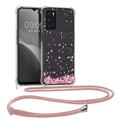 Afbeelding van kwmobile telefoonhoesje geschikt voor Oppo A16 / A16s A54s Hoesje met telefoonkoord Back cover smartphone Case in poederroze donkerbruin transparant