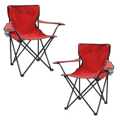 Afbeelding van campingstoel met bekerhouder, 2 stuks, rood, opvouwbare draagtas, stoel voor festival, vrije tijd, tuin, vissen, belastbaar tot 100 kg