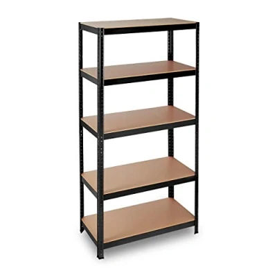 Afbeelding van Relaxdays 2x stellingkast zwart opbergrek 5 etages rek voor garage metaal MDF