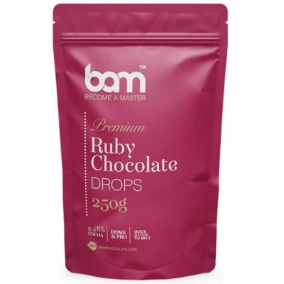 Afbeelding van BAM Premium Ruby Chocolate Drops, Callets, Chips for Melting, Home and Pro Baking, 250 g