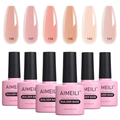 Afbeelding van AIMEILI 5 in 1 builder base gel voor nagels, set met 6 kleuren, UV, LED, gelnagellak, meerkleurig, afneembaar, 34