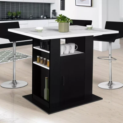 Image de Ilot central UGO 110 cm effet marbre ALASKA et noir avec rangements