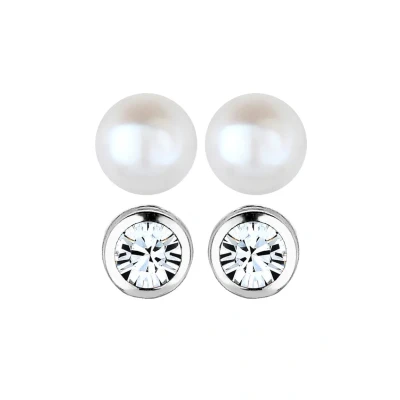 Afbeelding van Elli Dames Oorbellen Oorsteker Set Basis met zoetwater gekweekte parel en Kristal in 925 Sterling Zilver