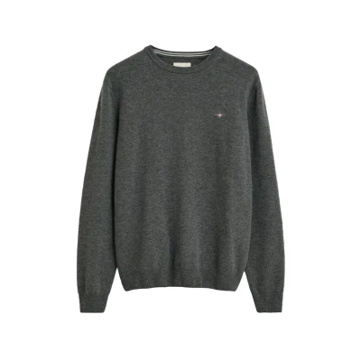 Afbeelding van Gant heren Fijngebreide pullover van wol met logoborduring in de kleur Donkergrijs, maat: XL