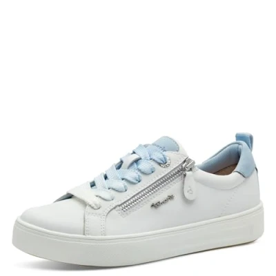 Afbeelding van Tamaris Comfort Sneakers laag, Dames, Maat: 42, White blue Leer en textiel