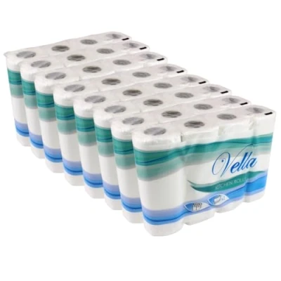 Afbeelding van Enpack Vella Set van 32 keukenrollen 25,6 x 22,4 cm 2 absorberende lagen 64 keukendoeken per rol keukenpapier voor thuis werkplaatshanddoeken