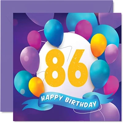 Afbeelding van Verjaardagskaart 86 jaar voor mannen en vrouwen Ballonfeest Verjaardagskaarten jaar, opa, oma, papa, mama, 145 mm x