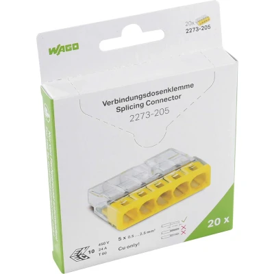 Afbeelding van WAGO 2273 205 Lasklem Flexibel: Massief: 0.5 2.5 mm² Aantal polen: 5 20 stuk(s) Transparant, Geel