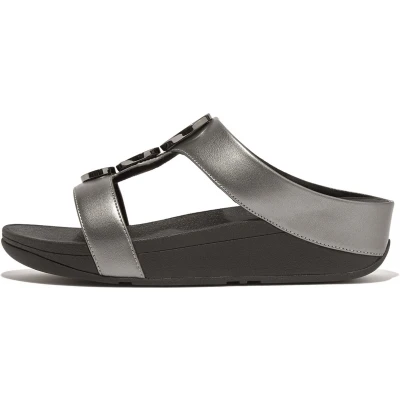 Afbeelding van Halo Bead Circle Metallic H Bar Slippers Dames Pewter Black990 37 Zwart