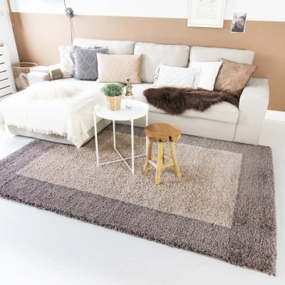 Afbeelding van Hoogpolig Vloerkleed Shaggy Trend Lijstmotief Taupe 300x400 Cm