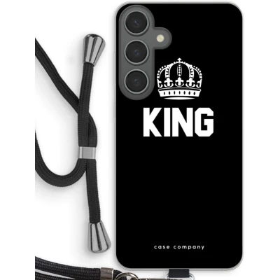 Afbeelding van Case Company® hoesje met Koord geschikt voor Samsung Galaxy S24 Plus King Zwart Telefoonhoesje Bescherming aan alle Kanten en Over de Schermrand
