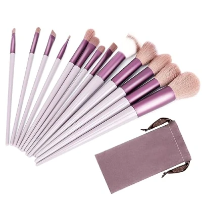 Afbeelding van make upkwastenset, professionele 13 upkwasten, kwasten met pluche uptas voor foundation, poeder en concealer