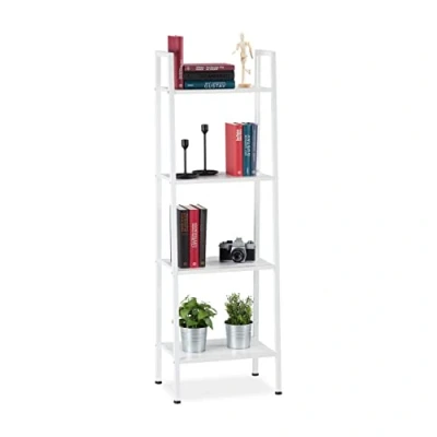 Afbeelding van ladderrek 4 etages staand 136 x 44 31,5 cm industrieel wit
