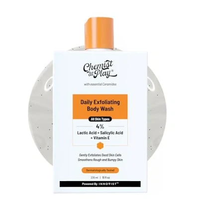 Afbeelding van Chemist at Play Body Wash Exfoliating for Dry Rough Bumpy Strawberry Skin met 1% salicylzuur 2% melkzuur en ceramiden voor mannen vrouwen 236 ml