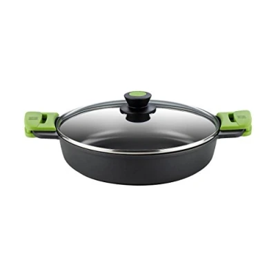 Image de BRA Prior Faitout Bas 36 cm, Fonte D&#039;Aluminium, avec Antiadhésif Innovations sans PFOA, Couvercle en Verre et Anses Silicone Démontables, Tous Feux Dont Induction
