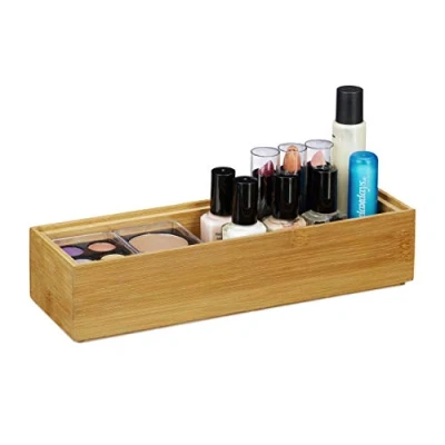 Afbeelding van Relaxdays bamboe organizer stapelbaar badkamer keuken natuurlijk design opbergbox B