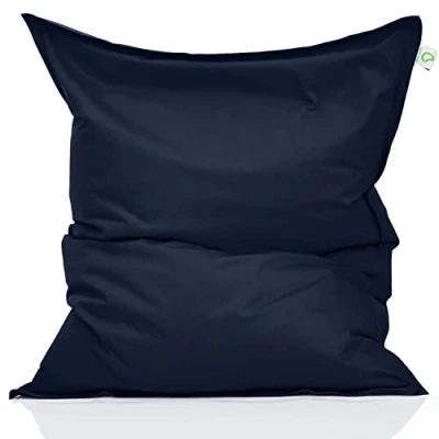 Afbeelding van Green Bean© Poef voor binnen, XXL, 140 x 180 cm, 380 liter, kinderen en volwassenen, vulling met EPS korrels, groot slaapkussen, petroleumblauw zwart