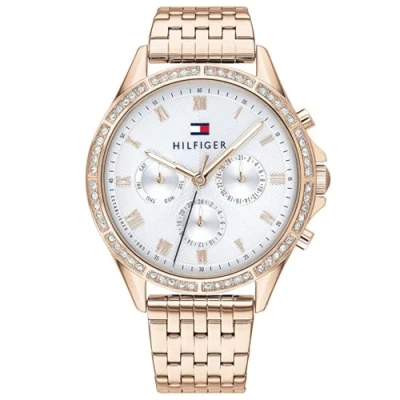 Afbeelding van Tommy Hilfiger Dames analoog quartz horloge met roestvrijstalen band 1782143, Zilver Wit, armband