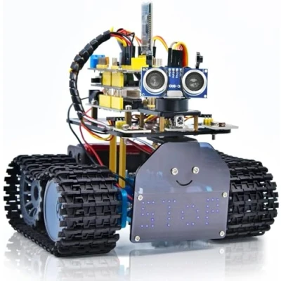 Afbeelding van KEYESTUDIO Robot Tank Car Kit compatibel met Arduino IDE lijntracking module, ultrasone sensor, IR Stem educatieve auto robotset voor kinderen, volwassenen
