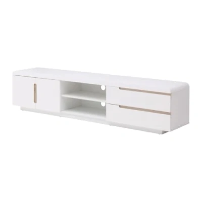 Afbeelding van Vente unique Tv meubel met 2 deuren, lades en nissen Wit naturel NURINI L 200 cm x H 45 D 40