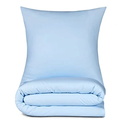 Afbeelding van Alreya Renforcé dekbedovertrek 100% katoen 200 x 220 cm beddengoed met 2 kussenslopen 80 cm, ritssluiting, lichtblauw