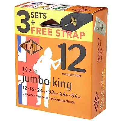 Afbeelding van Rotosound JK12 31 Jumbo King 012 3 pack met gitaarriem snarenset akoestisch