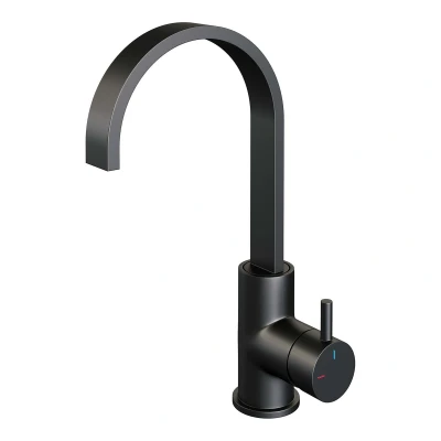 Afbeelding van Brauer BlackEdition Wastafelmengkraan opbouw hoog draaibaar platte uitloop model b mat zwart