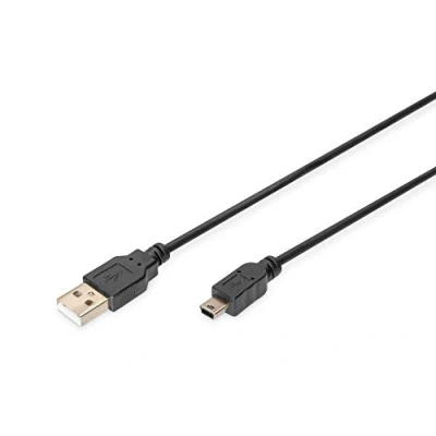 Afbeelding van Digitus USB kabel 2.0 A stekker, mini B stekker 3.00 m Zwart Rond, Afgeschermd (dubbel) AK 300130 030 S