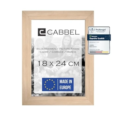 Afbeelding van CABBEL Fotolijst 18 x 24 cm, natuur, stabiele mdf houten lijst, onbreekbaar plexiglas, om op te hangen of neer zetten, ideaal voor foto&#039;s/afbeeldingen/collages, naturel