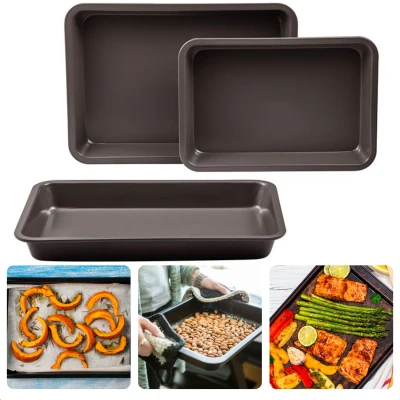 Afbeelding van Cheqo® 4 Delige Braadslede Set Ovenschotels Braadslee Koolstofstaal Chocolade/Taupe Non Stick/Krasvast Met 1 Nylon Spatel
