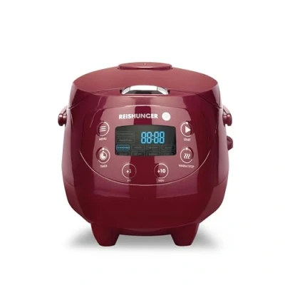 Afbeelding van Reishunger Digitale Mini Rijstkoker in Donkerrood Multicooker met 8 programma&#039;s, stoominzet, premium binnenpan, timer en warmhoudfunctie Rijst voor maximaal 3 personen