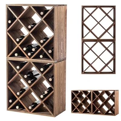 Afbeelding van KADAX Houten wijnrek 60 x 30,5 120 cm Groot Flessenrek voor veel wijnflessen Stapelbaar Stabiele rustieke wijnkast