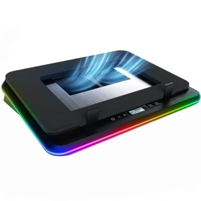Afbeelding van KLIM Turbofrost Laptopkoelbasis, 4 turboventilatoren, tot 16.000 tpm, USB C of DC laptopventilator, RGB, poorten, verzegeld schuim, koeling