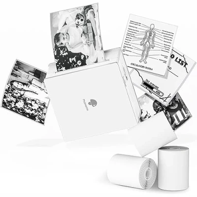 Afbeelding van Phomemo M02 3 rollen draagbaar papier met Bluetooth thermische printer voor mobiele telefoon, compatibel Android, iPhone, iPad, dagboek, kinderen, wit