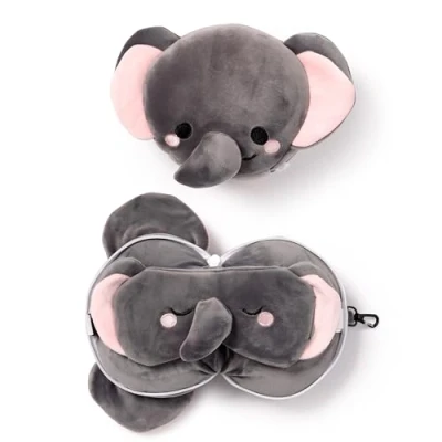 Afbeelding van Reiskussen &amp; Slaapmasker Relaxeazzz Adoramals Janu de Olifant Rond Grijs 14x23x12,5cm/23x17x12,5cm