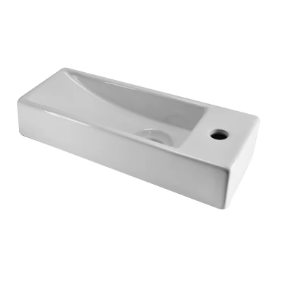 Afbeelding van Wiesbaden Trim mini fontein rechts 38 x 14 8 cm keramiek glans wit