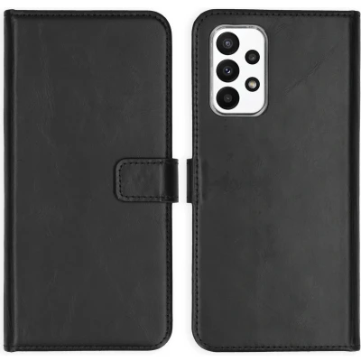 Afbeelding van Selencia Hoesje Geschikt voor Samsung Galaxy A23 (5G) Met Pasjeshouder Echt Lederen Bookcase Zwart