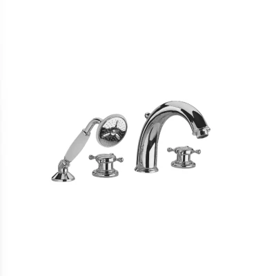 Afbeelding van Huber Victorian 4 gats Badkraan met Douchegarnituur Brons VT00026027