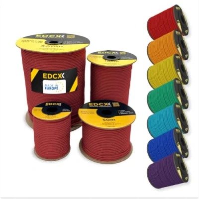 Afbeelding van EdcX Paracord van nylon 4 mm 550, 100 m, type III, touw 100% nylon, met 7 strengen, in effen kleuren (rood, m)