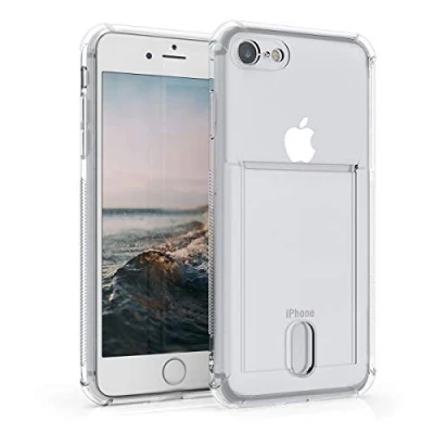 Afbeelding van kwmobile Hoesje Backcover met vakje voor pasjes, geld of foto&#039;s Siliconen zachte smartphone cover geschikt Apple iPhone SE (2022) / (2020) 8 7 In transparant